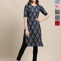 7Threads Pack of 6 Women Ethnic Motifs Printed Sequinned Floral Crepe Kurta-picture-29
