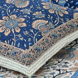BED-SHEET.COM Navy Blue & White Floral 260 TC Cotton King Bedsheet Set 2.54 m x 2.74 m image 4