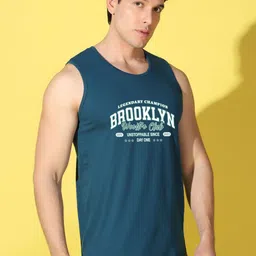 WOOSTRO Pack Of 2 Printed Combed Cotton Gym Vests VWS26(ENJOY BLACK)(BKLN PEACOCK) image 2