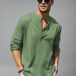 Yugnik Mandarin Collar Roll-Up Sleeves Straight Short Kurta image 3