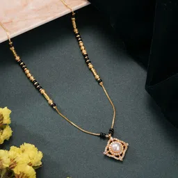 Aadvik Designs Gold-Plated Artificial Stones Studded & Beaded Mangalsutra image 1
