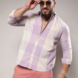 Instafab Plus Men Comfort Fit Windowpane Checked Spread Collar Cotton Casual Shirt image 2