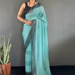 FLOURIOUS Striped Zari Pure Chiffon Ready to Wear Saree-picture-14