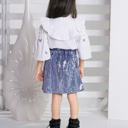 Peppermint Girls Self Design Mandarin Collar Top With Skirt image 5