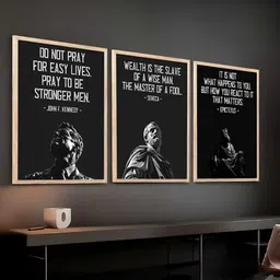 WALLLANE Black & White 3 Pieces Philosophy Rectangle Portrait Wooden Wall Arts 17" x 13" image 2