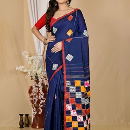 DipDiya Striped Geometric Patchwork Pure Cotton Taant Saree-picture-11
