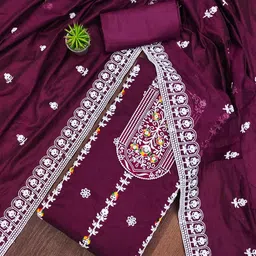 SAINOOR Floral Embroidered Semi-Stitched Dress Material-picture-20