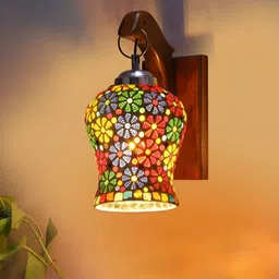 Devansh White & Green Printed Wooded Contemporary Bell Shaped Shaped Wall Lamp image 5
