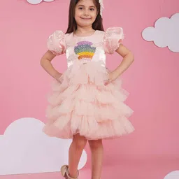 HOITY MOPPET Girls Embellished Puff Sleeves Fit and Flare Dress-image-4