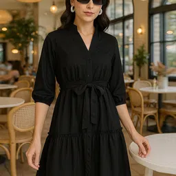 Style Quotient Women Solid Shirt Collar Fit & Flare Dress-picture-24