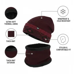 iSWEVEN Unisex Printed Woollen Beanie image 2