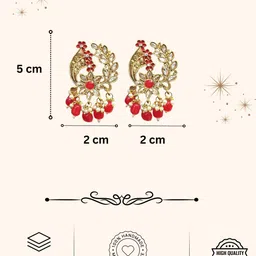 AccessHer Gold-Plated Artificial Stones Studded & Beaded Floral Shaped Drop Earrings image 3