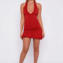 LULU & SKY Halter Neck Ruffled Bodycon Mini Dress image 4