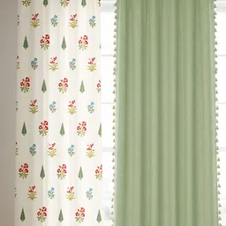 URBAN SPACE Green & White Set of 3 Floral Window Curtain image 5