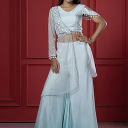 GloballyRonakRBafna Embellished V-Neck Top Jacket With Palazzo Co-Ords-image-34
