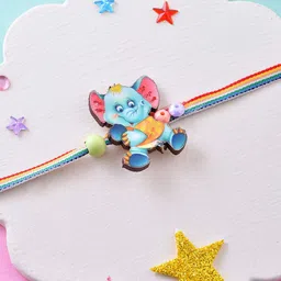 Aapno Rajasthan Kids Elephant with Rainbow Thread Rakhi with Roli Rice & Greeting Card-picture-16