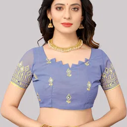 DISHA FASHION Floral Mirror Work Poly Georgette Banarasi Saree image 5