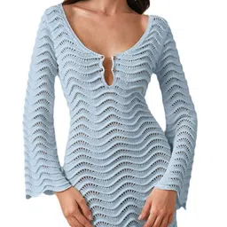 miss mosa by akanksha Alamode By Akanksha Shirly Women Ice Blue Luxe Crochet Knit Dress -Resortwear image 4