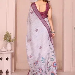 Mufa Floral Printed Zari Border Saree image 3