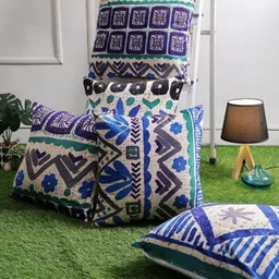 Myntra Elegant Homes Blue 5 Pieces Ethnic Motifs Printed Velvet Square Cushion Covers-image-87