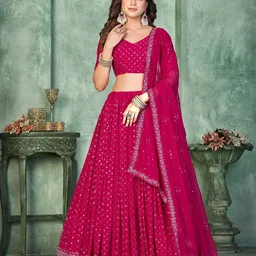 Warthy Ent Embroidered Sequinned Semi-Stitched Lehenga & Unstitched Blouse With Dupatta image 1