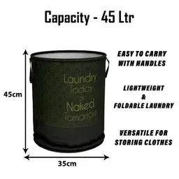 Aura Navy Blue & Red 3 Pieces Printed Non-Woven Foldable Laundry Bags With Handle - 45L image 3