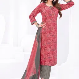 Simmu Women Floral Printed Regular Pure Cotton Kurta with Trousers & With Dupatta image 3