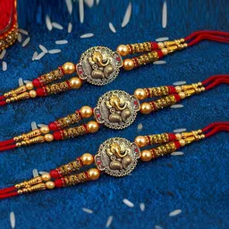 Anouk Set Of 3 Lord Ganesha Elegant Cotton Thread Rakhi-picture-10