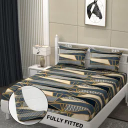 FINE TEX WORLD Grey & Black 180 TC King Bedsheet with 2 Pillow Covers-picture-39
