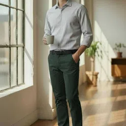 alpine style Men Slim Fit Dark Green Cotton Blend Trousers image 1