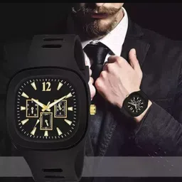 glowme New Stylish Black Miller Square Strap Watch Analog Watch - For Men Latest Black Men Square Silicone Black Strap-picture-27