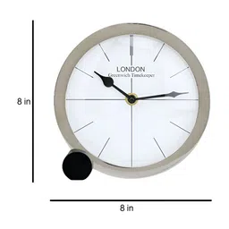 Decor de Maison Silver Toned & White Round Contemporary Table Clock image 4