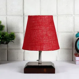 Devansh Maroon & Brown Wooden Contemporary Table Lamp image 2