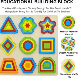 mara bommai Wooden Geometric Shape Sorting Puzzle Board with 9 Shapes and 4Piece Layers Each image 2