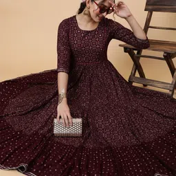 aloan beauty Women Embroidered, Printed Cotton Blend Anarkali Kurta-picture-27