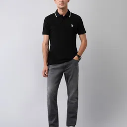 u.s. polo assn. denim co. Men Solid Polo Neck Pure Cotton Black T-Shirt image 3