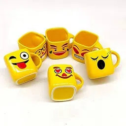 flipkart smartbuy Pack of 6 Ceramic Yellow Square smiley / Emojis Tea coffee Cups Set | Coffee Mugs for Home Office image 2