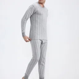 Zeffit Men Solid Cotton Blend Full Sleeve Scoop Neck Top & Bottom Thermals Suit Men Top - Pyjama Set Thermal image 2