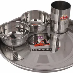mohini steels Pack of 5 Steel Premium Quality Stainless Steel Veg Bowl Vati Katori Serving Dish Set, 1 Plate, 1 Spoon & 1 Glass | Bhojan Thali Set 5 Pcs Dinner Set-picture-24