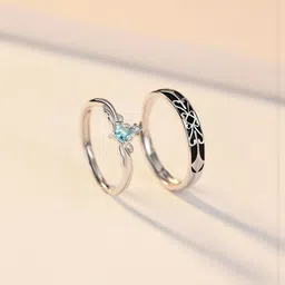 J.S ENTERPRISES Unisex Set Of 2 Stainless Steel Artifcial Stones Studded Finger Rings-image-53
