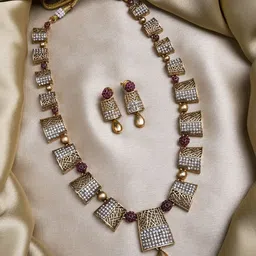 StileAdda Gold Plated AD Stoned Studded Haram & Earrings Set-picture-22