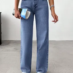 Glossia Women Comfort Straight Fit High-Rise Light Fade Acid Wash Stretchable Jeans-image-37