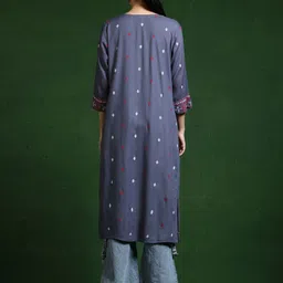 Jaipur Kurti Floral Printed Round Neck Pure Cotton Straight Kurta image 4