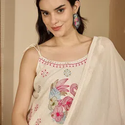 Sangria Women Ethnic Motifs Embroidered Regular Thread Work Pure Cotton Kurta with Trousers & With Dupatta image 3