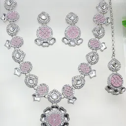 VATSALYA creation Rhodium-Plated Artificial Stone Studded Jewellery Set-picture-26