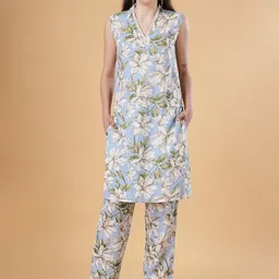 Dreambe Women Floral Printed Pure Cotton Kurta & Palazzo-picture-21