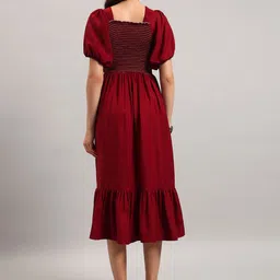 Raiyani Fashion Square Neck Puff Sleeves Tiered Fit And Flare Midi Dress image 4