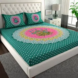 KD PRINTS Green & White Floral 180 TC Bedsheet with 2 Pillow Covers-picture-23