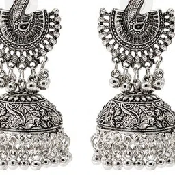 Shining Jewel - By Shivansh Set Of 2 Silver Plated Ghungroo Beaded Oxidised Jhumkas image 4