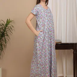 Sweet Dreams Women Pure Cotton Floral Printed Maxi Nightdress image 3